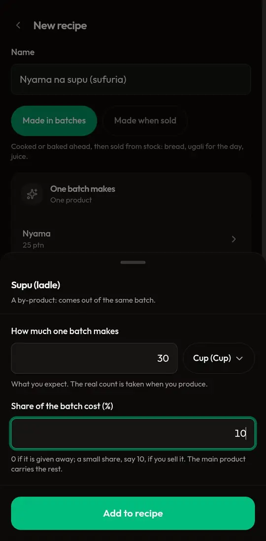 Add the supu as a by-product