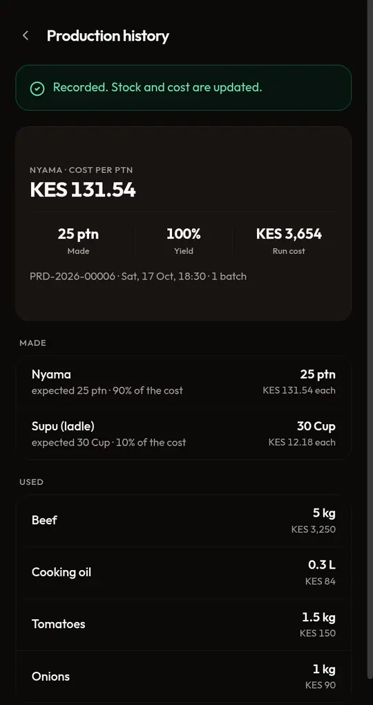 Stock and cost are updated
